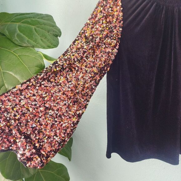 Sugarlips NWOT Michelle velvet and sequined pop sleeves mock neck blouse - Picture 6 of 16